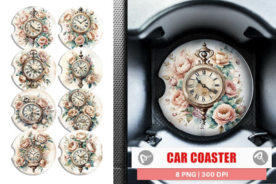 Car Coaster Antique Clock Sublimation artnoy 