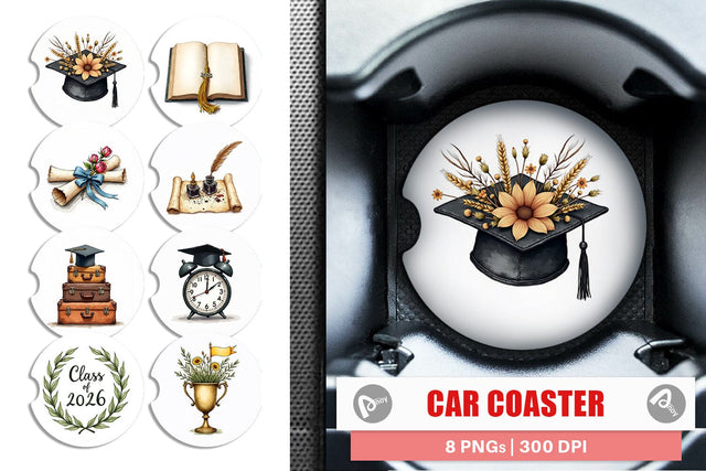 Car Coaster Antique Floral Graduation Elements & Scrolls Sublimation artnoy 