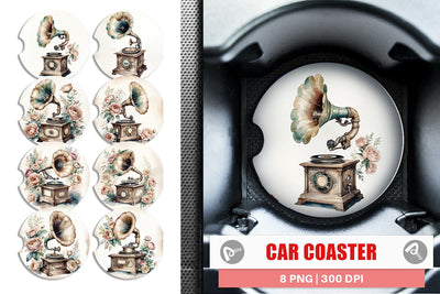 Car Coaster Antique Gramophone Sublimation artnoy 