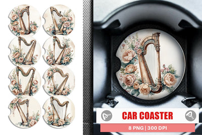Car Coaster Antique Harp Sublimation artnoy 