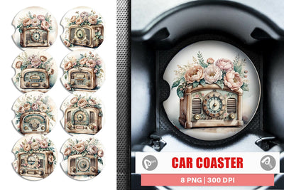 Car Coaster Antique Radio Sublimation artnoy 