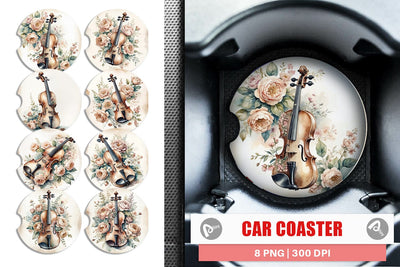 Car Coaster Antique Violin Sublimation artnoy 