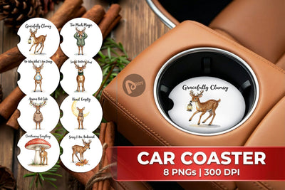 Car Coaster Anxious Fawn Forest Hygge Watercolor Sublimation artnoy 