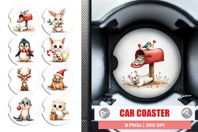 Car Coaster Arctic Antics Holiday Vintage Polar Animals Sublimation artnoy 