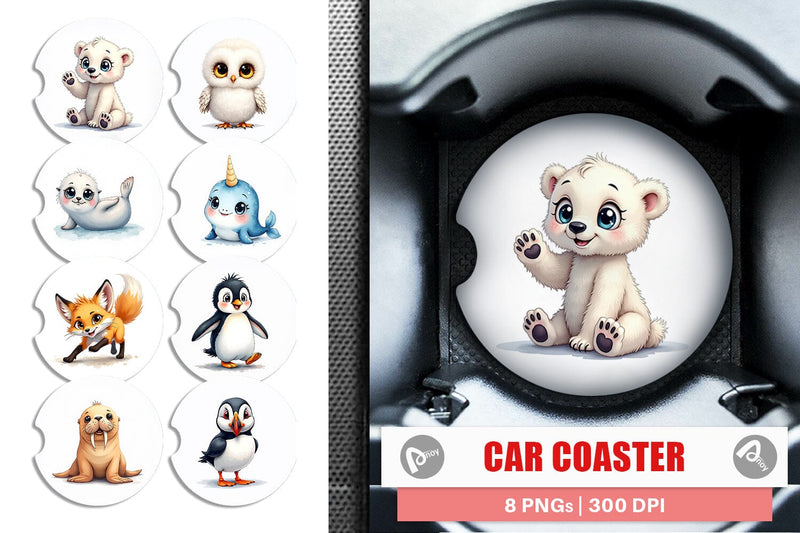 Car Coaster Arctic Cuties Watercolor Sublimation artnoy 