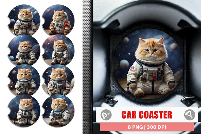 Car Coaster Astronaut Cat Sublimation artnoy 