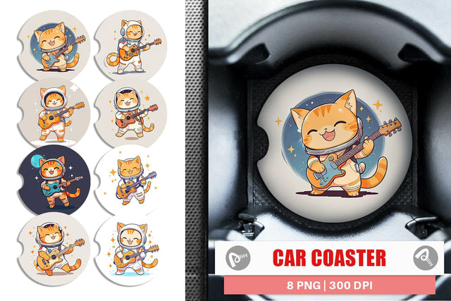 Car Coaster Astronaut Cat with Guitar Sublimation artnoy 