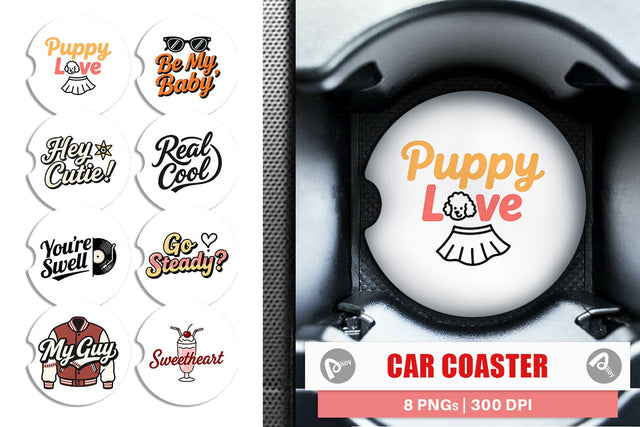 Car Coaster Atomic Love 50s Valentine Quotes Sublimation artnoy 