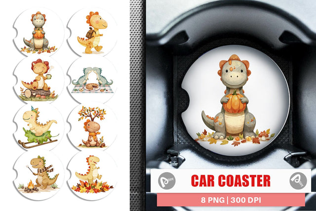 Car Coaster Autumn Dino Friends Sublimation artnoy 