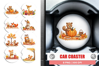 Car Coaster Autumn Picnic Animals Sublimation artnoy 