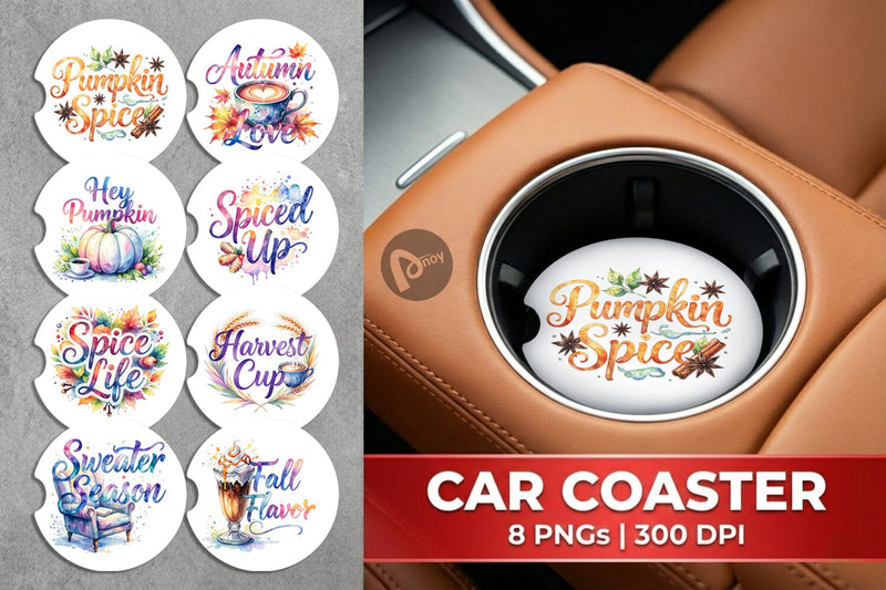 Car Coaster Autumn Pumpkin Spice Quotes Sublimation artnoy 