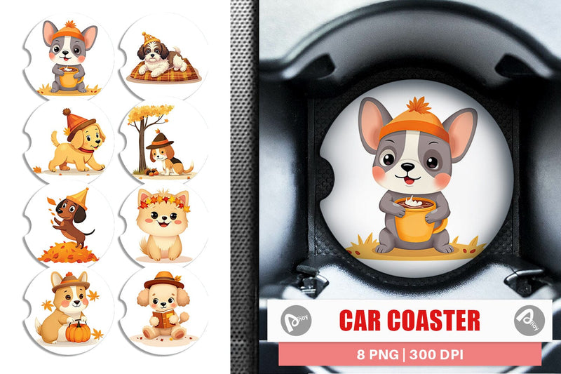 Car Coaster Autumn Puppy Parade Sublimation artnoy 