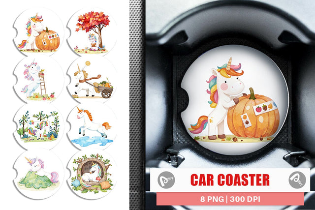 Car Coaster Autumn Unicorn Whimsy Sublimation artnoy 