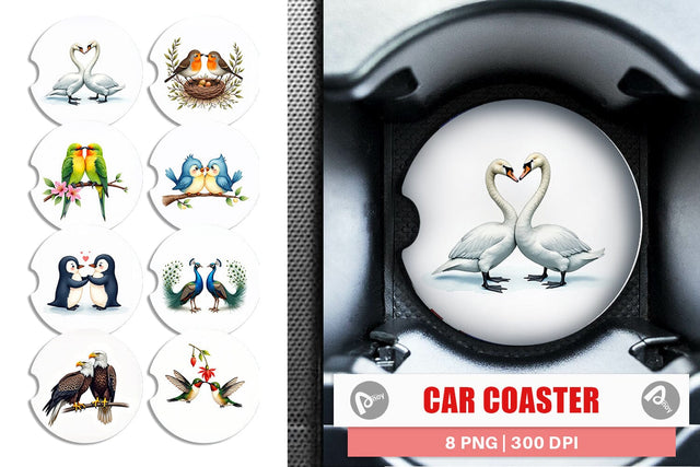 Car Coaster Avian Affection Watercolor Bird Couples Sublimation artnoy 
