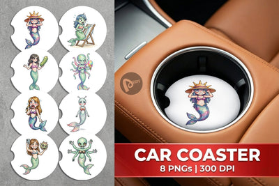 Car Coaster Awkward Alien Mermaids Sublimation artnoy 