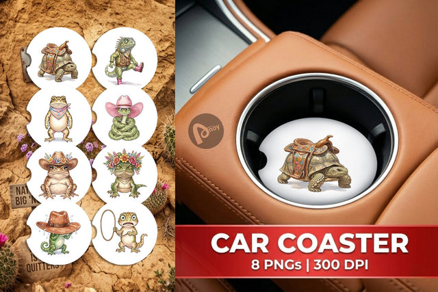 Car Coaster Awkward Desert Animal Boho Watercolor Sublimation artnoy 