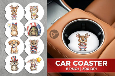 Car Coaster Awkward Patriotic Animals Watercolor Sublimation artnoy 