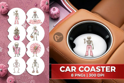 Car Coaster Awkward Pink Skeleton Retro Watercolor Sublimation artnoy 