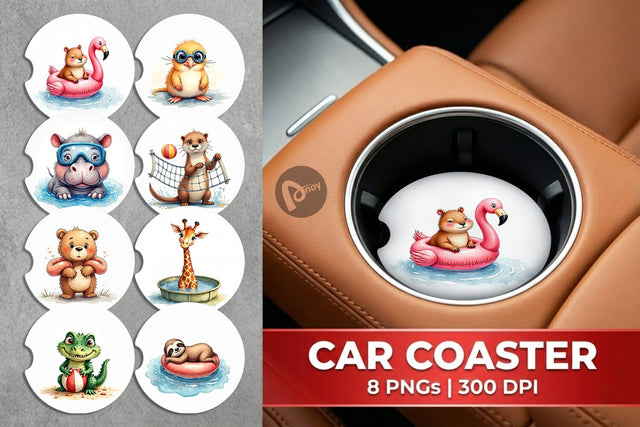 Car Coaster Awkward Pool Animals Sublimation artnoy 
