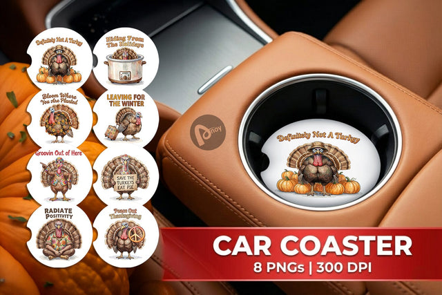 Car Coaster Awkward Turkey Retro Watercolor Sublimation artnoy 