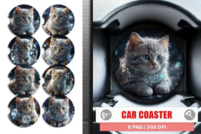 Car Coaster Baby Cat Glitter Sublimation artnoy 