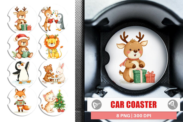 Car Coaster Baby Christmas Animals Sublimation artnoy 