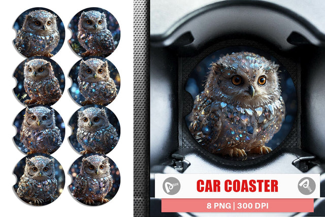 Car Coaster Baby Owl Glitter Sublimation artnoy 