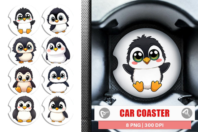 Car Coaster Baby Penguin Sublimation artnoy 