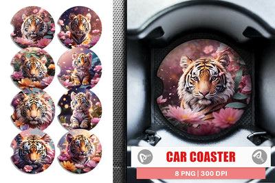 Car Coaster Baby Tiger and Flower Sublimation artnoy 