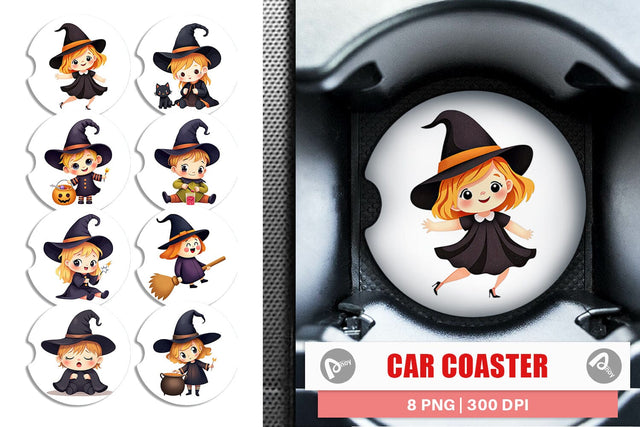Car Coaster Baby Witch Halloween Sublimation artnoy 