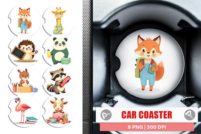 Car Coaster Back to School Animals Sublimation artnoy 