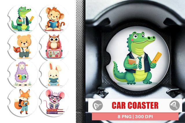 Car Coaster Back to School Animals Sublimation artnoy 