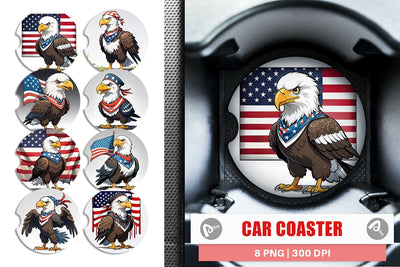 Car Coaster Bald Eagle 4th of July Sublimation artnoy 