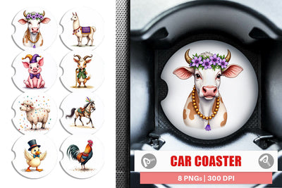 Car Coaster Barnyard Bash Farm Animals Mardi Gras Sublimation artnoy 