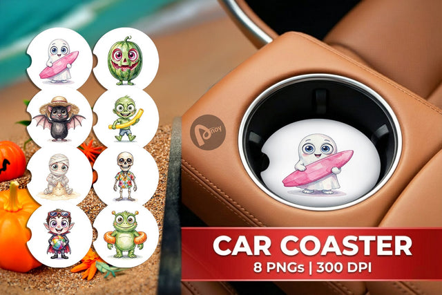 Car Coaster Beach Boo Bash Summerween Watercolor Sublimation artnoy 
