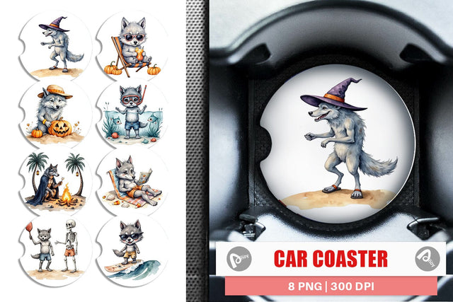 Car Coaster Beachy Werewolf Howls Sublimation artnoy 