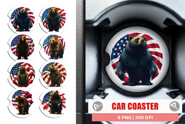 Car Coaster Bear 4th of July Sublimation artnoy 