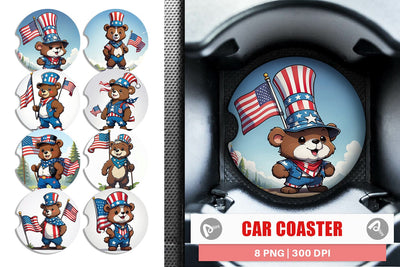 Car Coaster Bear 4th of July Sublimation artnoy 