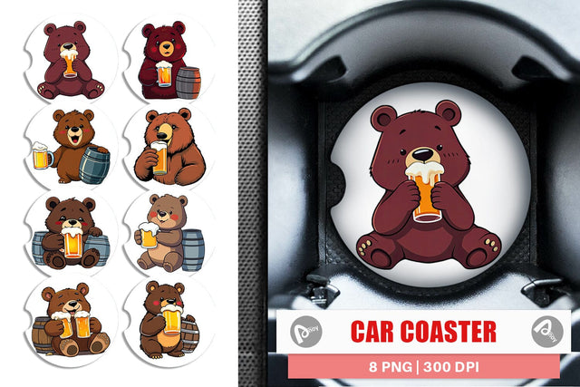 Car Coaster Bear Beer Day Sublimation artnoy 
