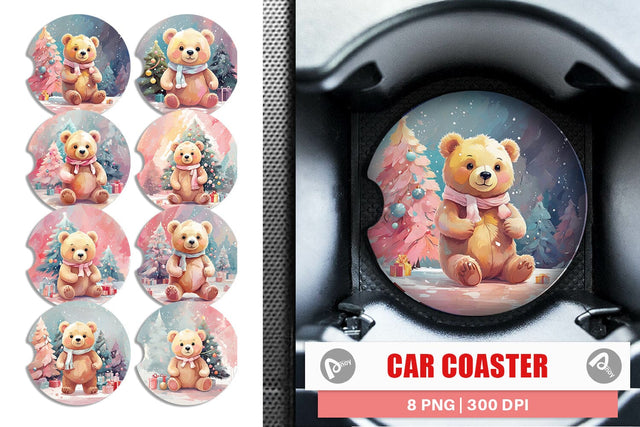 Car Coaster Bear Christmas Painting Sublimation artnoy 