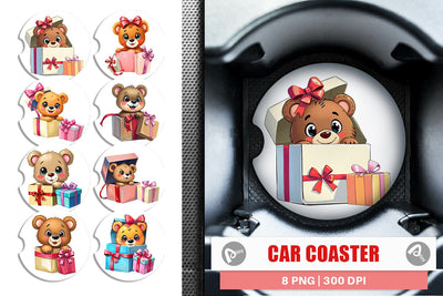 Car Coaster Bear Cub Gift Sublimation artnoy 