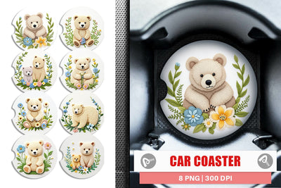 Car Coaster Bear Embroidery Sublimation artnoy 