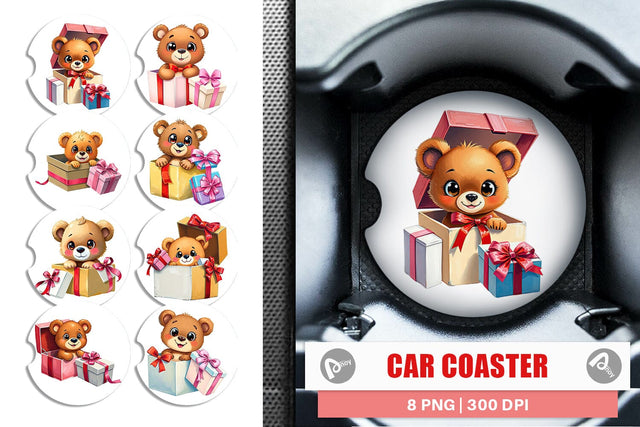 Car Coaster Bear Gift Sublimation artnoy 