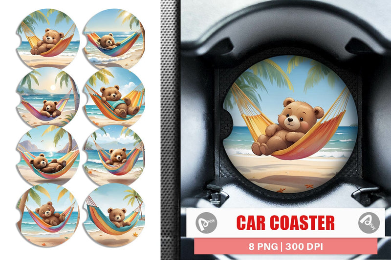 Car Coaster Bear in Summer Hammock Sublimation artnoy 