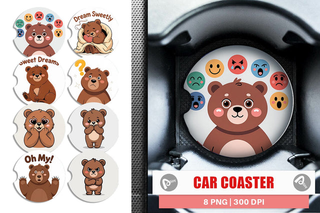 Car Coaster Bear Mood Sublimation artnoy 