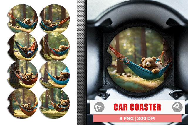 Car Coaster Bear on Summer Day Sublimation artnoy 