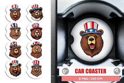 Car Coaster Bear Patriotic Sublimation artnoy 