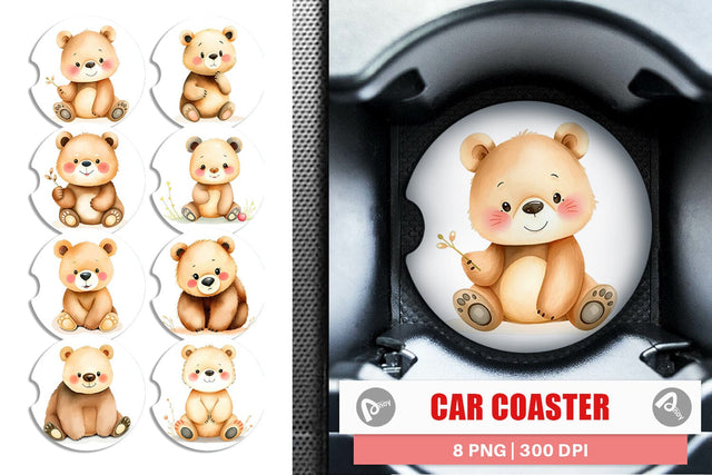 Car Coaster Bear Wildlife Sublimation artnoy 