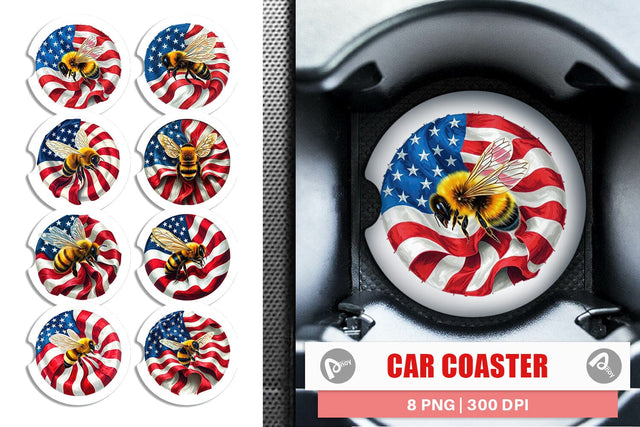 Car Coaster Bee 4th of July Sublimation artnoy 
