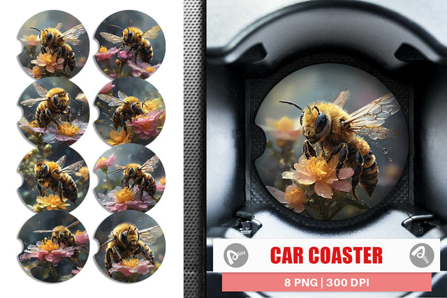 Car Coaster Bee and Flower Sublimation artnoy 